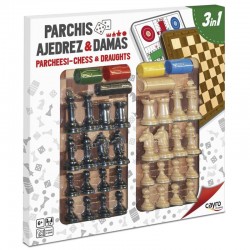 TABLERO PARCHÍS-AJEDREZ-DAMAS CON ACC 40X40 CM