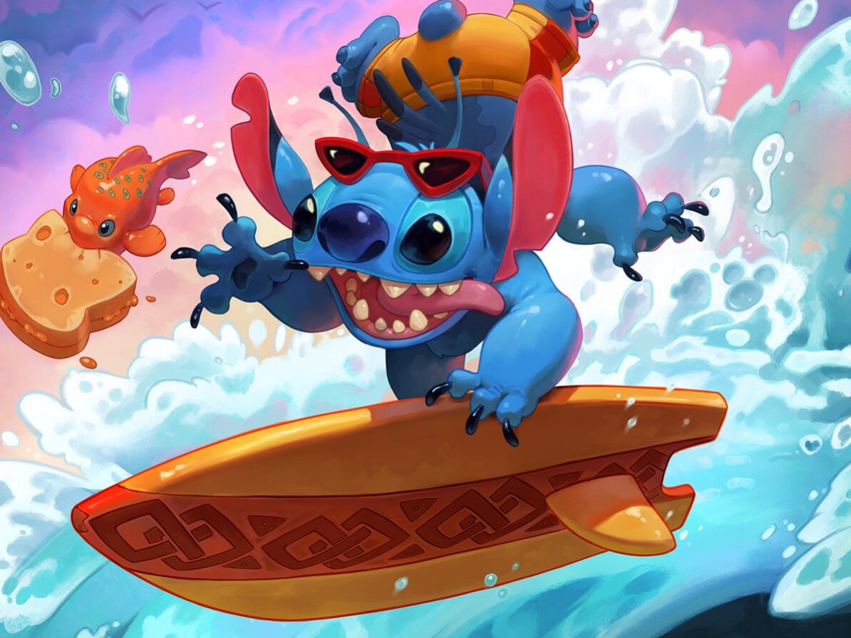 Stitch-Carefree-Surfer-Disney-Lorcana-Art-by-Milica-Celikovic