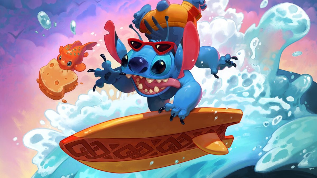 Stitch-Carefree-Surfer-Disney-Lorcana-Art-by-Milica-Celikovic